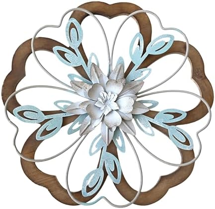 Remenna Metal Flowers Wall Decor, Rustic Floral Art, White & Blue, Farmhouse Hanging Decoration for Living Room, Bathroom, Garden by REMENNA