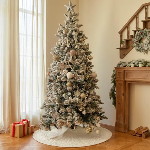 36 Inch White Knitted Christmas Tree Skirt Small Thick Cable Knit Round Cream for 4ft 5ft Tree Rustic Farmhouse Neutral Christmas Decor Tree Base Cover Xmas Home Decor (White-02) - Image 7