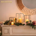 Nuptio Glass Hurricane Candle Holder for Pillar Candles 3 Pcs Black Metal Candle Holders Large Rectangular Candleholder Vase Centerpieces Decoration for Halloween Christmas Party 9.5 & 8.1 & 6.5 inch - Image 5