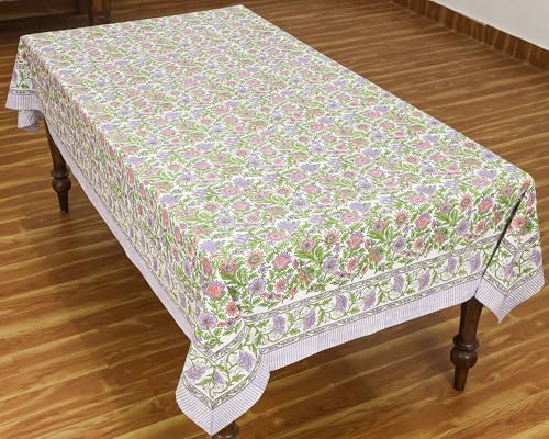 90x90 Inches Square Hand Block Printed Cotton Tablecloth, Purple Pink Floral Washable, Indian Table Linen for Halloween Christmas Christmas Thanksgiving Gifts Home Decor Dining Outdoor - Image 3