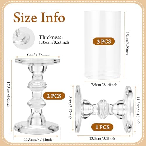 CHILL RECIPE Hurricane Candle Holder Glass Pillar Candle Holder Set of 3, Tall Big Wide Taper Candlestick Candle Holder with Chimney for Christmas Decoration Wedding Table Dinning Church Centerpiece - Image 2