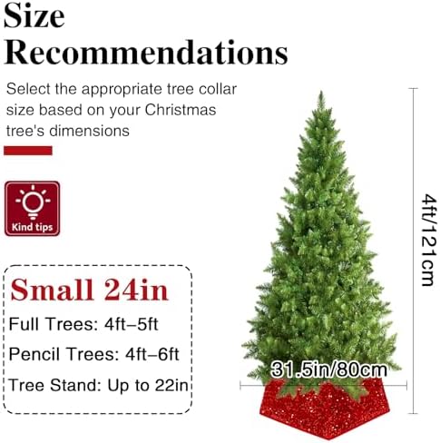 XmasExp Christmas Tree Collar 24 inch Sequin Tree Skirt for Christmas Holiday Home Decor Xmas Tree Ring Stand Base Cover Small Size 4 Piece Gold - Image 4