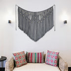Youngeast Macrame Wall Hanging Large Macrame Curtains Leaf Shape Beads Wall Decor Boho Tassel Wall Art Woven Tapestry Headboard Backdrop Gray - Image 2