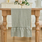 Sage Green Gingham Plaid Ruffle Table Runner 108 Inches Long, 100% Washed Cotton Double Layer Farmhouse Dining Decor for Holiday, Home Party Wedding, 13 x 108 inches - Image 2