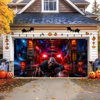 7x16ft Halloween Garage Door Banner Decorations, Scary Zombie Crawling Out of Garage Cover Background, Large Haunted House Backdrop with Beware Signs and Evil Pumpkins Outdoor Wall Party Supplies - Image 6