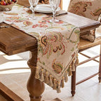 Floral Embroidered Table Runner 72" Non-Slip Tassels, Ivory - Image 6