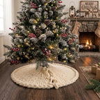 36 inch Chunky Knit Christmas Tree Skirt, Crochet Handmade Cream Off-White Skirt, Neutral Boho Rustic Farmhouse Tree Decor for Slim, Pencil, and 4-6 Ft Trees - Image 5