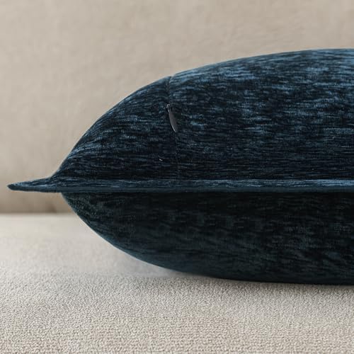 Decorative Chenille Luxury Throw Pillow Covers with Wide Edge, Textured Solid Pillowcases, Soft Velvet Cushion Cover Home Décor for Couch Sofa Chair Bed,20×20 Inch, Set of 2, Lake Blue - Image 7