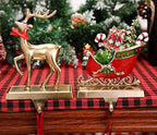Set of 2 Reindeer and Sleigh Christmas Stocking Holder for Fireplace Metal Christmas Stocking Hangers for Mantle Stocking Hooks for Fireplace Free Standing Xmas Mantel Decor (Antique Gold Reindeer) - Image 4