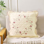 vctops Set of 2 Cotton Quilted Embroidered Decorative Square Throw Pillow Covers with Scalloped Floral Soft Cushion Case for Couch Sofa Bed (Flower D,18"x18") - Image 2