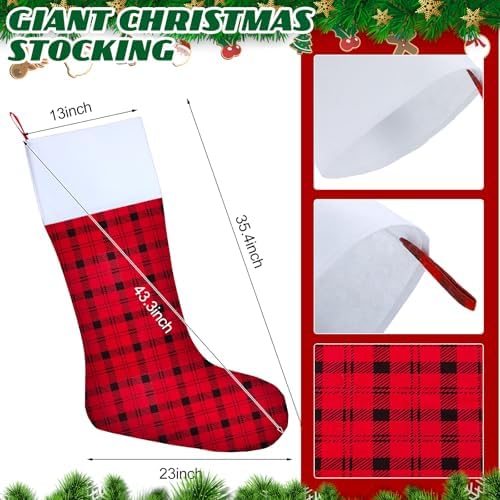 Maitys 5 Pcs Jumbo Christmas Stockings 43 Inch,Plaid Style,Multi Color - Image 2