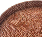 16.9 inch Round Rattan Tray, Woven Large Serving Tray with Handles, Wicker Serving Basket, Coffee Table Decor for Living Room, Reddish-Brown - Image 7