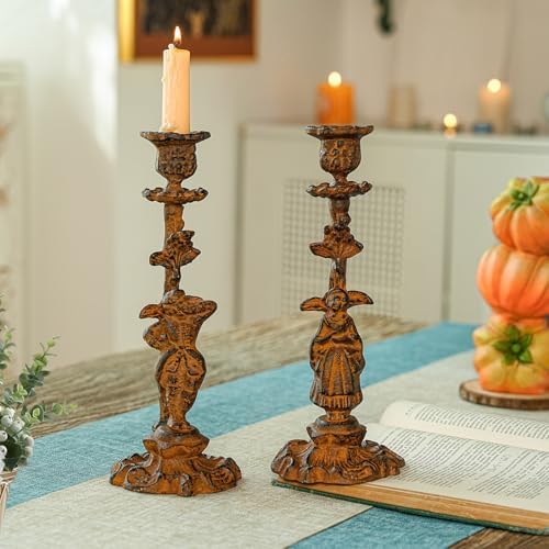 Sungmor Vintage Cast Iron Candle Holder, 10.2in White Duke Figurine Design - Image 5