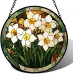 White Lily Flower Leaves Stained Glass Window Hanging Suncatcher Gifts 12" by Follow