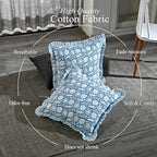 CPC Blue Meadow Hand Block Print 100% Cotton Ruffle Throw Pillow Cover 24x24 inch with Hidden Zipper Decorative for Couch, Bed, Sofa, Farmhouse, Cottagecore Decor Gift Christmas Fall Thanksgiving - Image 4