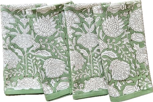 ATOSII Jade 100% Cotton Fall Cloth Designer Dinner Napkins, Handblock Print, Washable Durable Linen for Everyday Use Wedding Parties Outdoors Christmas Thanksgiving I 20 X 20 Inches I Set of 4 by ATOSII