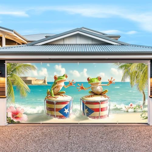 7 * 16ft Vibrant Puerto Rico Garage Door Banner, Tropical Island Style Decor Flag, Retro Castle Pattern Photo Backdrop, Cultural Pride Background for Outdoor Festival Holiday Garage Door Decoration - Image 4
