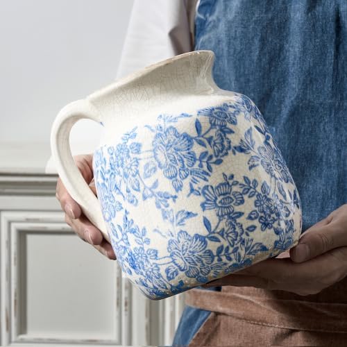 Ceramic Flower Vase, Vintage Utensil Holder, Blue and White Decorative Vase Chinoiserie Decor Rustic Farmhouse Retro Floral Vases for Table Bookshelf Mantel Kitchen Living Room Office - 6.7” Blue 016 - Image 3