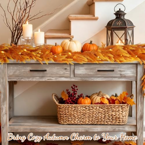 9FT Soft Touch Thanksgiving Norfolk Pine Fall Garland with Timer Lights - Image 6