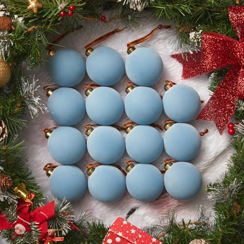 Brightown 15 Pcs Light Blue Velvet Christmas Balls, 2.36 Inch Velvet Ornaments for Christmas Tree, Christma Tree Flocked Ornaments Balls for Family Holiday Wedding Party Xmas Hanging Decoration by Brightown