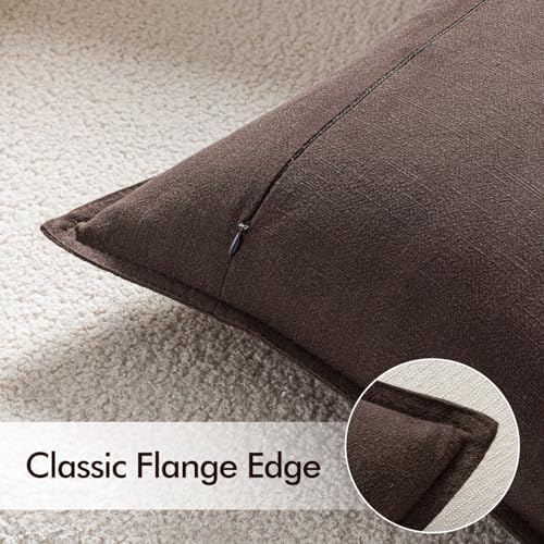 EMEMA Euro Sham Decorative Linen Throw Pillow Covers 24x24 Inch Dark Brown - Image 4