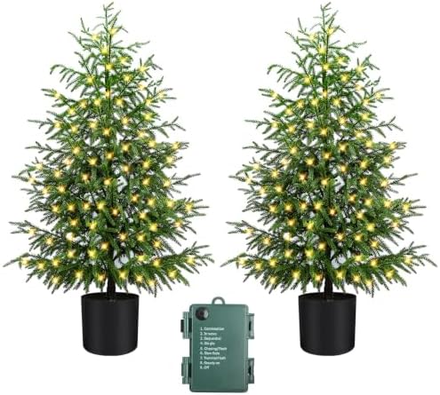 4FT Norfolk Pine Christmas Trees with 80LED Lights, 2-Pack by ENVEN