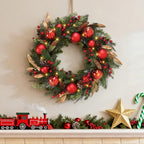 24 inch Christmas Wreath, Christmas Wreath for Front Door, Christmas Door Wreath Decor for Xmas Indoor Outdoor Holiday Decor (Red Ball) - Image 2