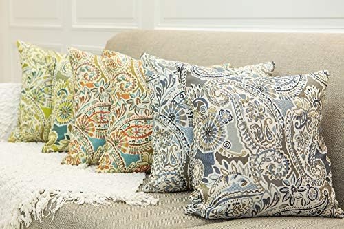 Mika Home Pack of 2 Throw Pillow Covers Decorative Pillow Shells for Sofa Couch, Paisley Pattern, 22x22 Inches,Blue Brown Cream Multicolor - Image 6