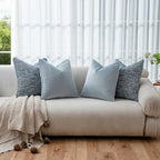 a moment Light Blue 4 Pack Throw Pillow Covers - Chenille & Velvet Set with Piping, Farmhouse Textured Design Pillow Cases for Couch Sofa Bed Livingroom (16x16 Inch, No Insert) - Image 4