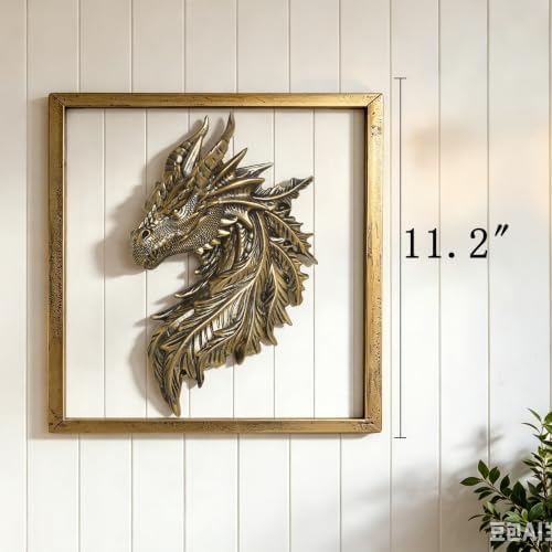 Gold Dragon Head Wall Decor with Metal Frame, Resin Fantasy Dragon Wall Hanging Sculpture, Retro Mythical Animal Head Wall Art Ornament, Luxury Wall Decoration for Living Room Bedroom Office Home - Image 3