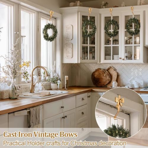 Shimeyao 6 Pcs Brass Bow Christmas Stocking Holders, Vintage Mantle Hooks - Image 6