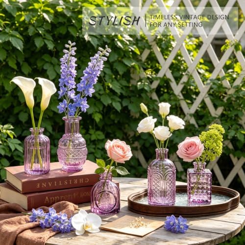 SUPMIND 16 Small Purple Glass Bud Vase, Flower Vase for Table Centerpieces - Image 5