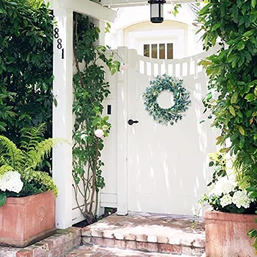 22 Inch Spring Wreath Blue with Green Leaves Wreaths Blue Daisy Artificial Grains White Flower Wreath for Front Door Wreaths, Summer Farmhouse Decor Indoor&Outdoor Wedding Wall Home - Image 5