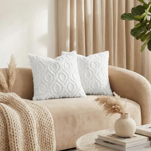 decorUhome Faux Fur Plush Soft White Throw Pillow Covers 26x26 Set of 2 - Image 3