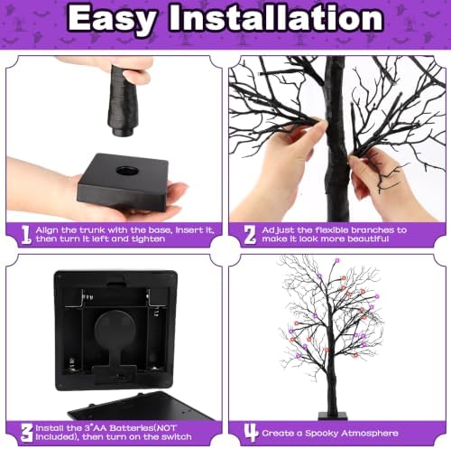 Halloween Decorations Indoor-2 Pack 24 Inch Lighted Black Halloween Tree - Image 3