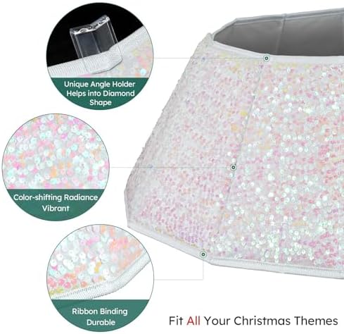 HarcoHome Glitter Christmas Tree Collar for 8ft Trees, 26.8" D Sparking Sequins Tree Skirt, Foldable Shiny Tree Ring, Handmade Tree Stand Base Cover for Xmas Tree Decoration (Pink Glitter) - Image 3