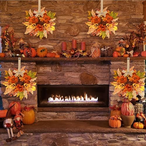 8 Pcs Fall Floral Swags Wreaths Mini Autumn Artificial Candle Rings Wreaths with Berries 3 inch Farmhouse Cabinets Hanging Wreath for Pillar Front Door Porch Wall Window Decoration - Image 5