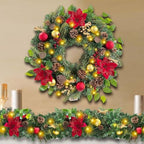 WANNA-CUL Pre-Lit 6ft Red Gold Christmas Garland with 30 LED Timer Lights - Image 4