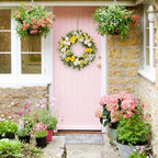 wwmira 22 Inch Spring Summer Wreath for Front Door, Artificial Wreath with White Peony Yellow Flowers and Green Leaves, Farmhouse Decor Wreath for Indoor Outdoor Wall Window - Image 5