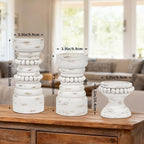 Rustic White Wood Candle Holders Set of 3, Farmhouse Beaded Wood Pillar Candle Holder, Candle Holders for Pillar Candles & Candlesticks, Candle Sticks Holder Decor for Table Centerpiece - Image 4