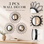 Black Flower Mirror Set of 3, 3PCS Metal Round Decorative Wall Mirrors, Floral Petal Accent Mirror Wall Decor for Living Room, Bedroom, Entryway & Bathroom - Image 3