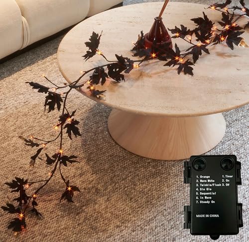 Birchlitland Halloween Black Maple Garland with Lights Timer 48 LED Orange and Warm White Fairy Lights, Battery Operated for Indoor and Outdoor Halloween Party Decoration - Image 6