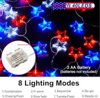 Dirnun 4th of July Decorations Red White and Blue Lights with 40 Led Big Stars, 4th of July Lights for Indoor Outdoor Home Garden Golf Cart Patriotic Theme Memorial Independence Day Decorations - Image 3