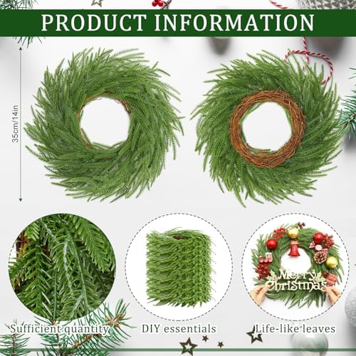 Zeyune 8 Pcs 14" Christmas DIY Green Wreath Artificial Wreath, Norfolk Pine - Image 2