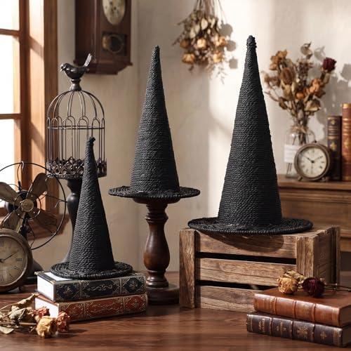 Beeveer 3 Pcs Halloween Rattan Witch Hat Decor, 14/12.2/10.2 Inch by Beeveer