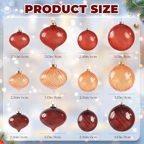 Brown Glass Christmas Ornaments, 12-Pc Vintage Ball & Onion Shapes for Tree - Image 2