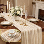 Beige 10 Pcs Pearl Gauze Table Runner 120 Inch 10ft Pearl Sheer Tulle Table Cloth Centerpieces for Home Wedding Birthday Bridal Baby Shower Party Favor Holiday Dining Decorations - Image 6