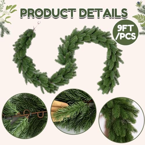 9FT 2Pcs Prelit Realistic Faux Norfolk Pine Garland for Christmas Decor - Image 2