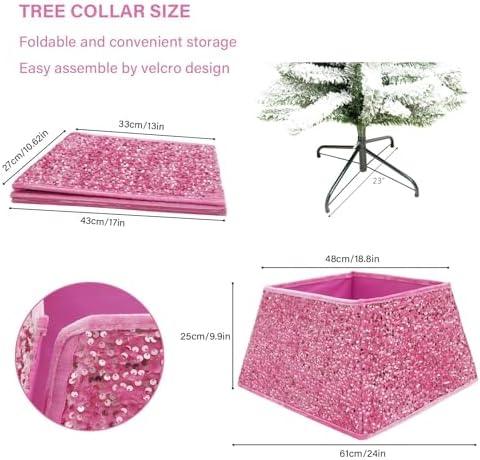 Christmas Tree Collar with Sparkling Sequins 24 Inch Tree Skirt for Holiday Home Decor (Rose Pink, Medium) - Image 3