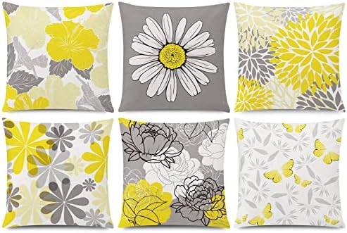 Yellow Throw Pillow Covers 20x20 Set of 6, Large Daisy Floral Home Decor by Unknown